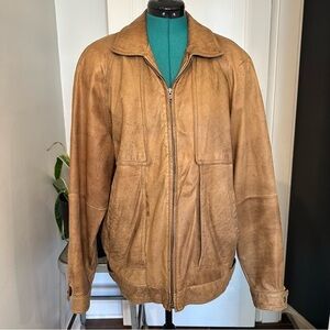 Vintage Countdown to Zero 44 Long Men Leather Bomber Jacket Light Brown